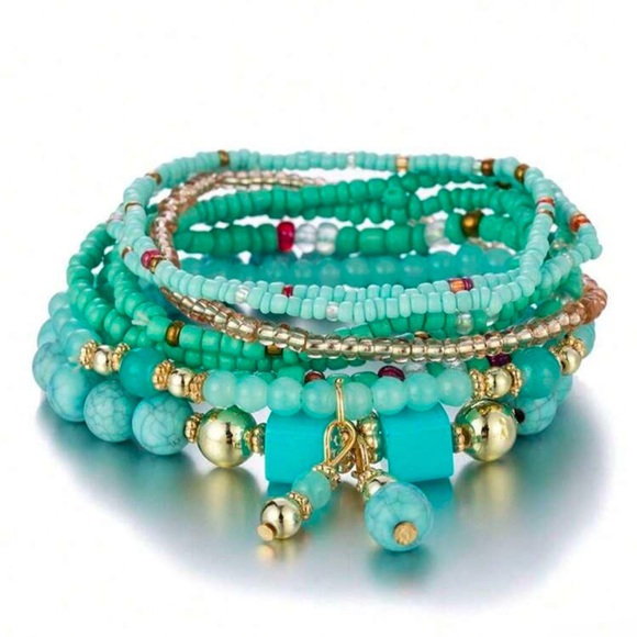 Turquoise Beaded Bracelet Set - Picture 2 of 2
